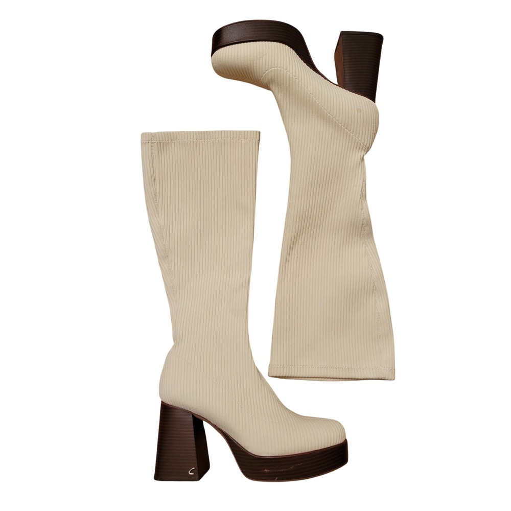 Circus Sam Edelman 9.5 Boots Cream Ribbed Knit Platform Block Heel SIMONE